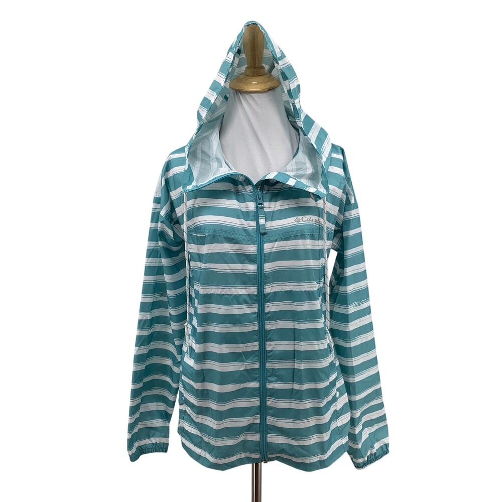 Columbia Jacket Women Small Seascape White Flash Challenger Novelty Windbreaker